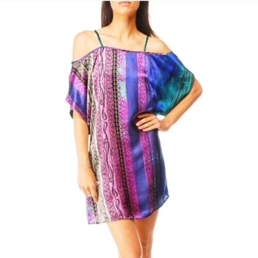 Lucky Brand Cold-Shoulder Silk Minidress-Size Med